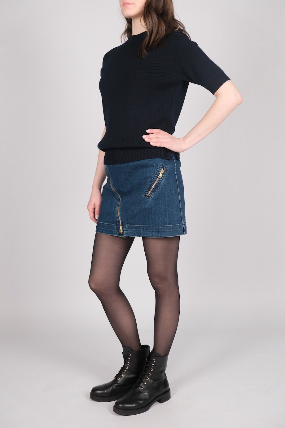 image 2 Комбинированное платье синего цвета с джинсовой юбкой