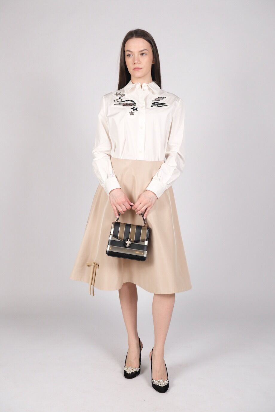 image 1 Шёлковая юбка бежевого цвета  с бантом