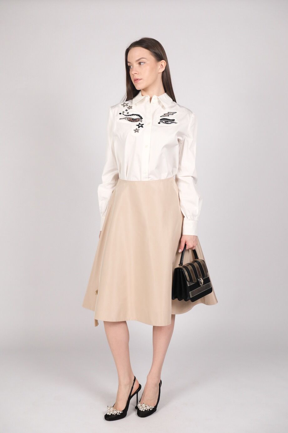 image 2 Шёлковая юбка бежевого цвета  с бантом