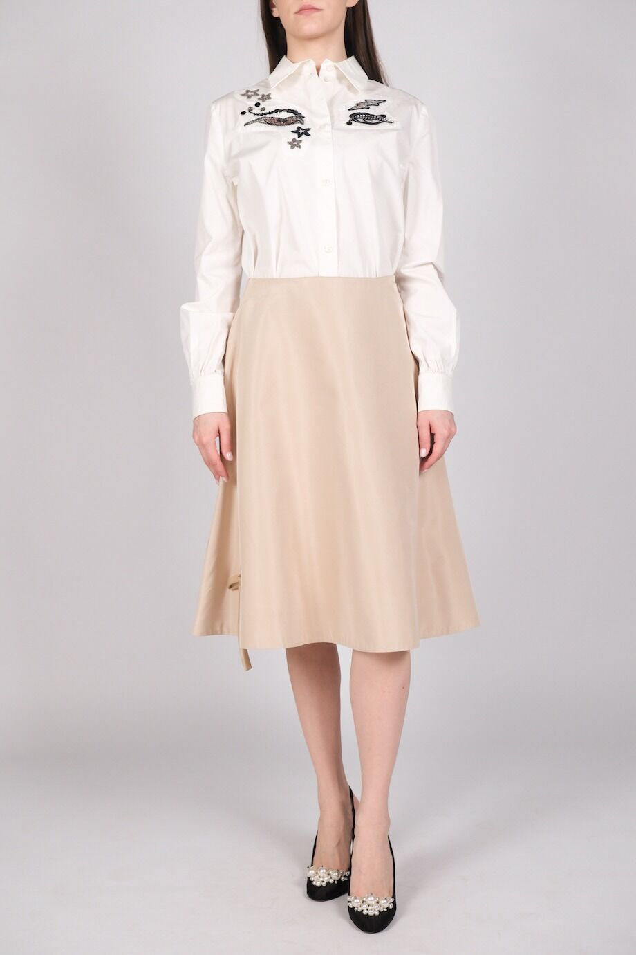 image 3 Шёлковая юбка бежевого цвета  с бантом