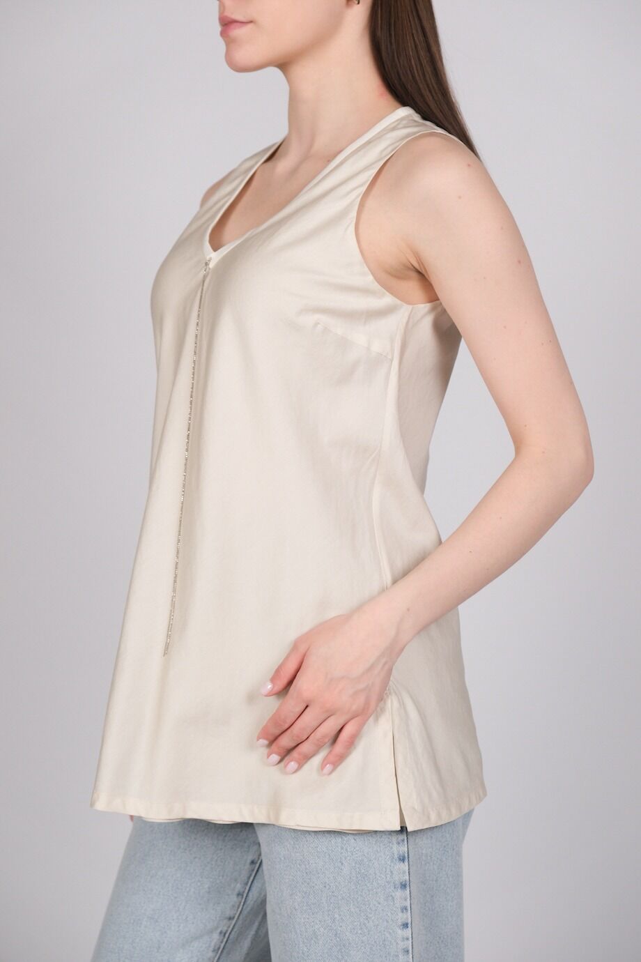 image 2 Шелковый топ кремового цвета с декором