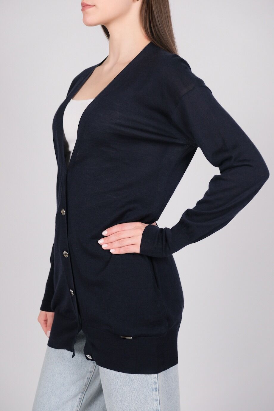 image 2 Удлиненный кардиган темно-синего цвета