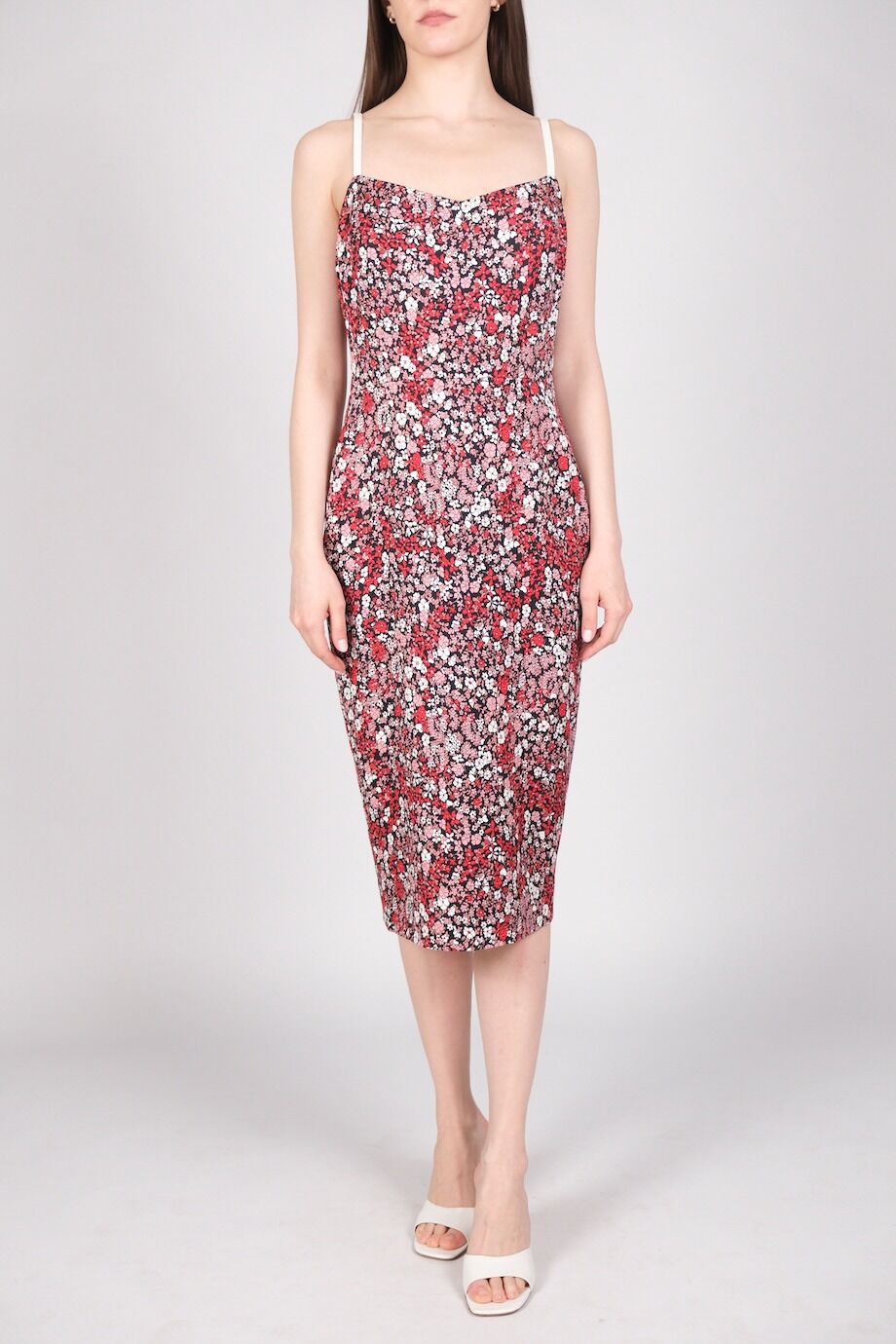 image 1 Платье с цветочным принтом на кожаных бретелях