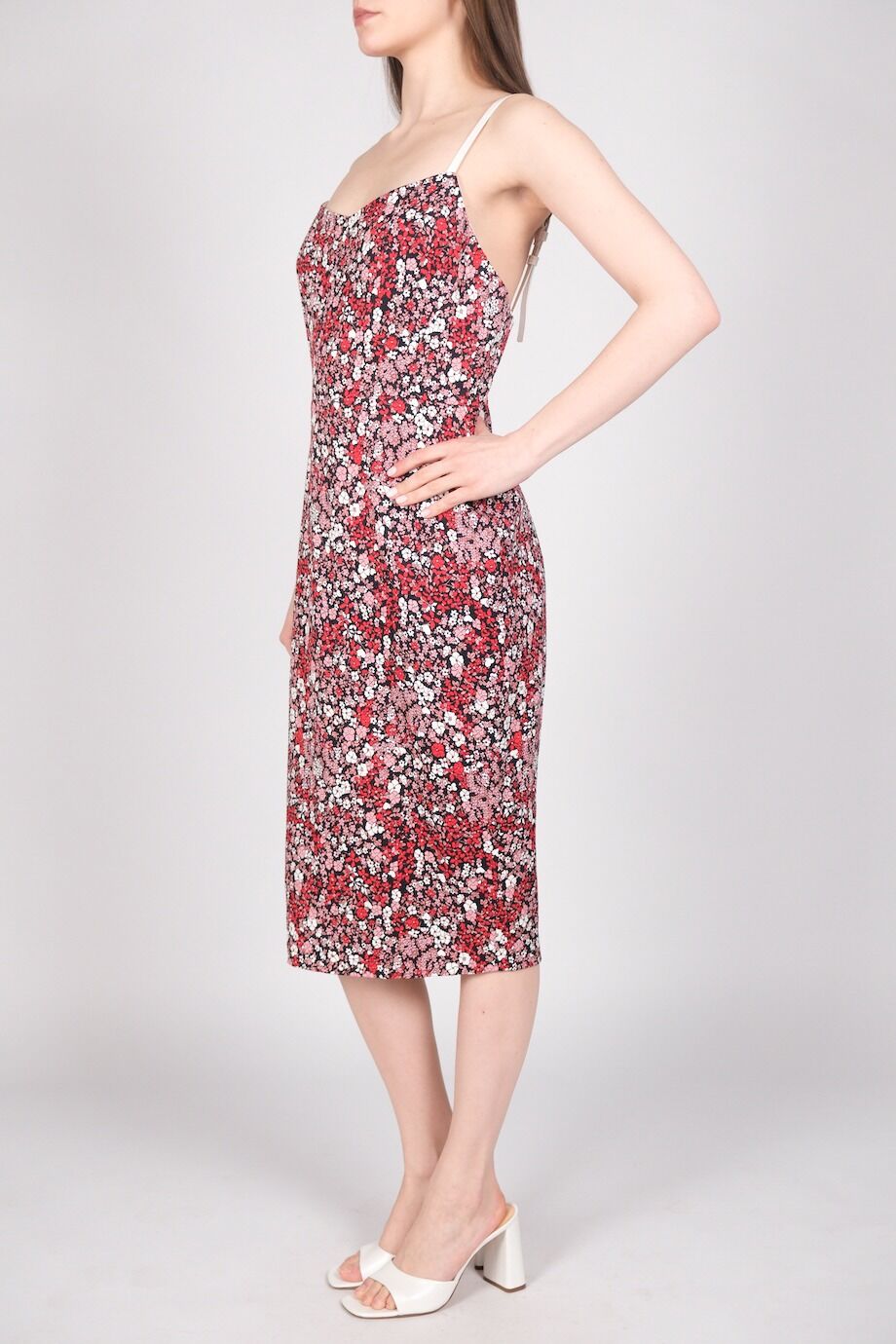 image 2 Платье с цветочным принтом на кожаных бретелях