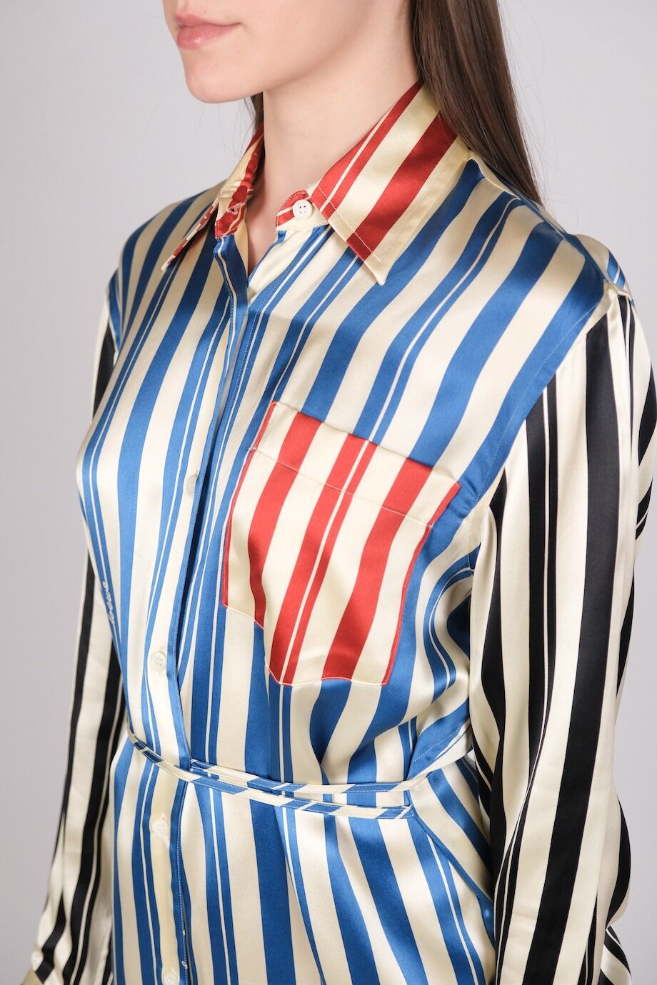 image 4 Шелковое платье-рубашка в полоску