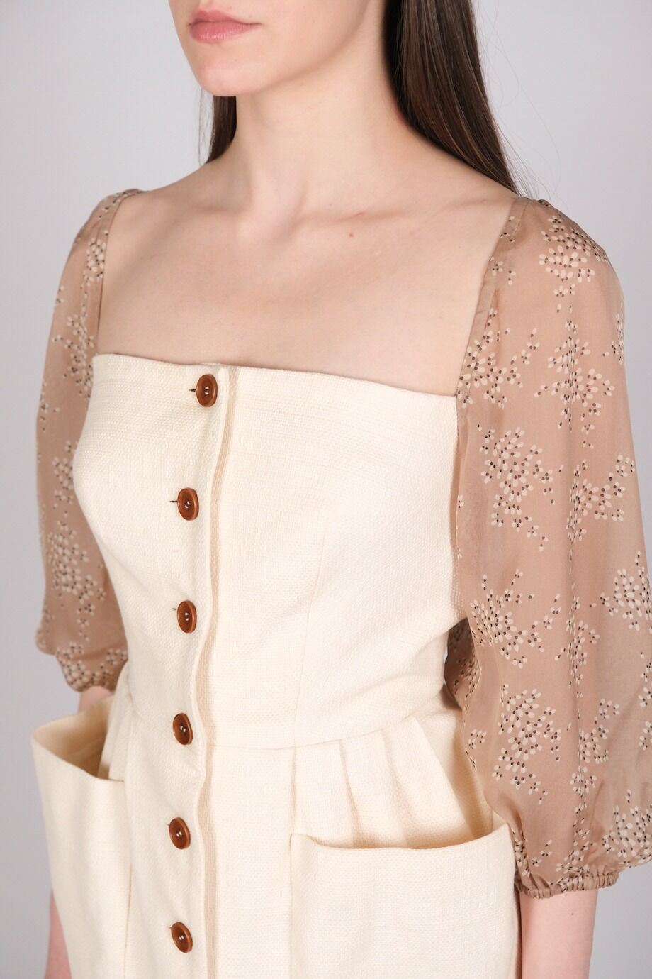 image 5 Платье молочного цвета на пуговицах с шелковыми рукавами