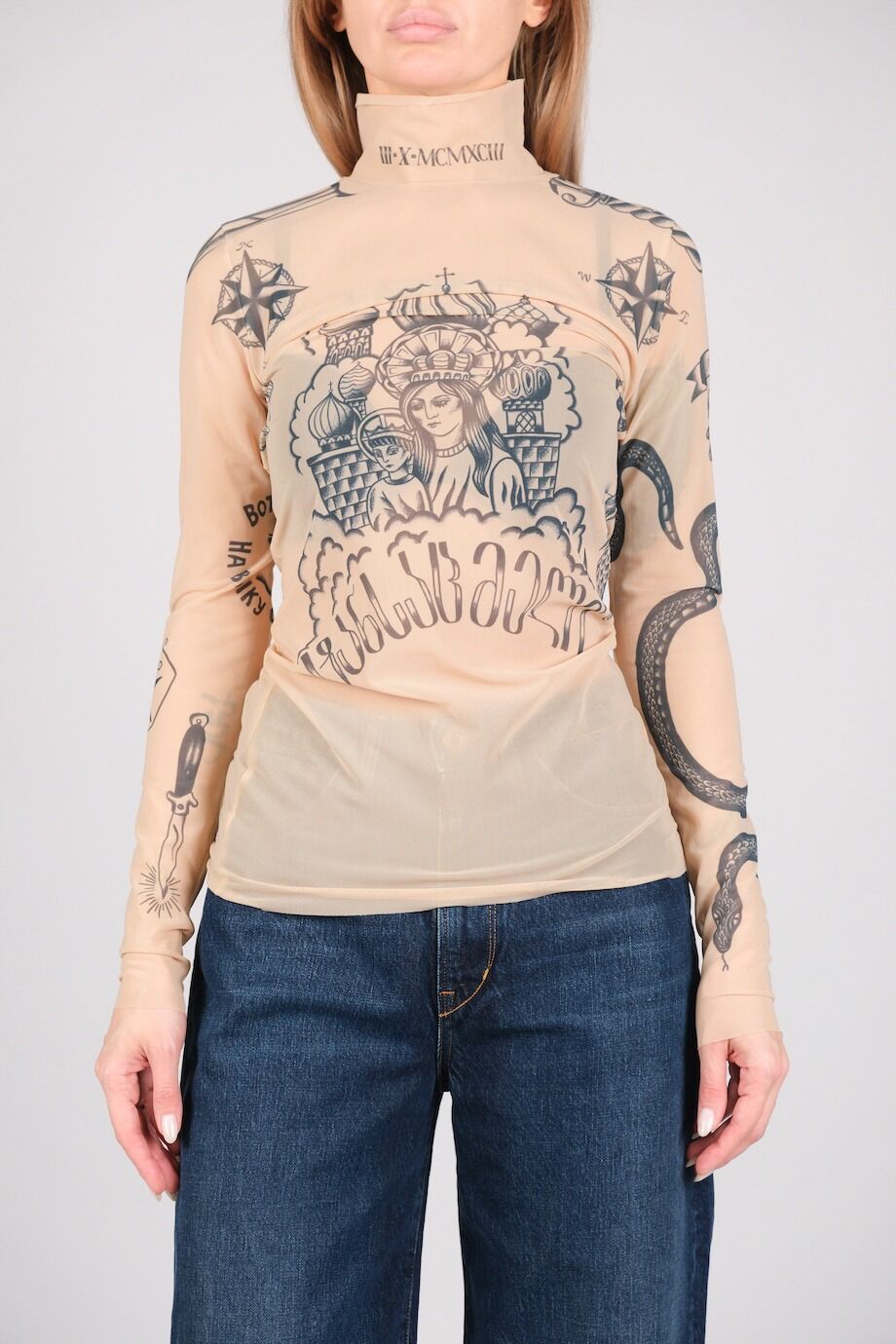 image 1 Прозрачный топ нюдового цвета с принтом