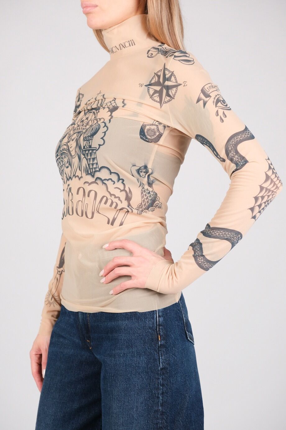image 3 Прозрачный топ нюдового цвета с принтом