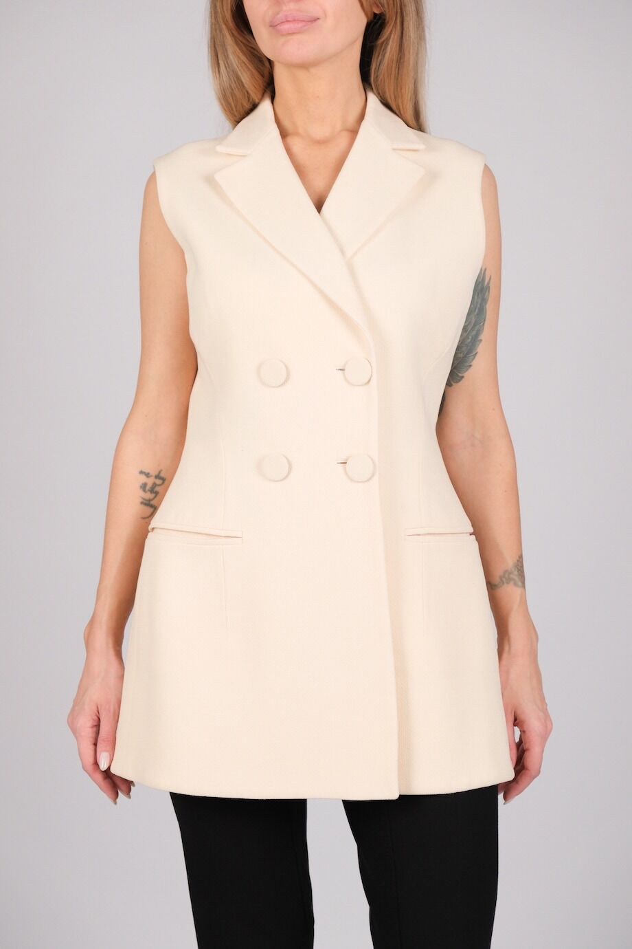 image 2 Двубортный жилет молочного цвета