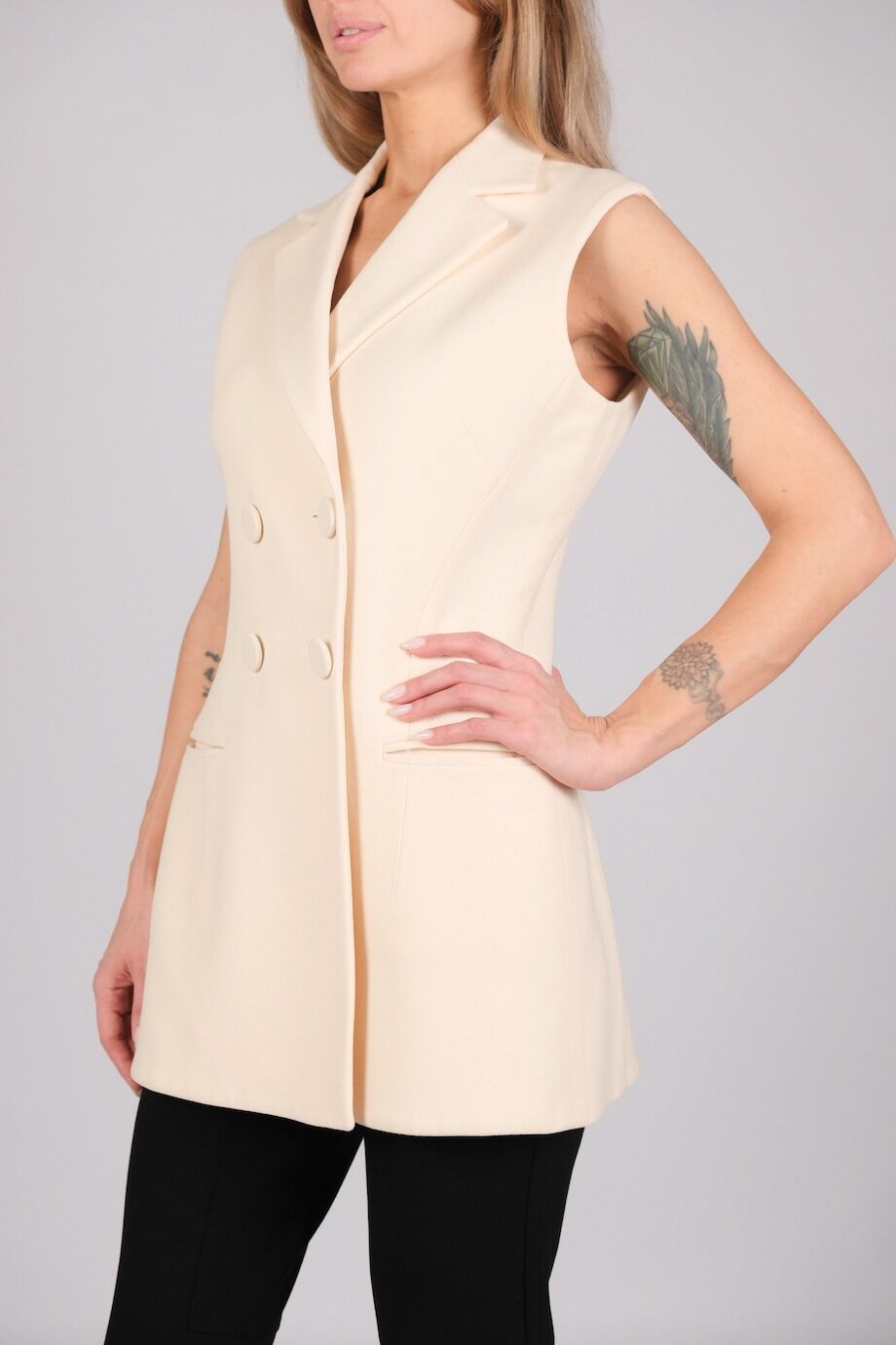 image 3 Двубортный жилет молочного цвета